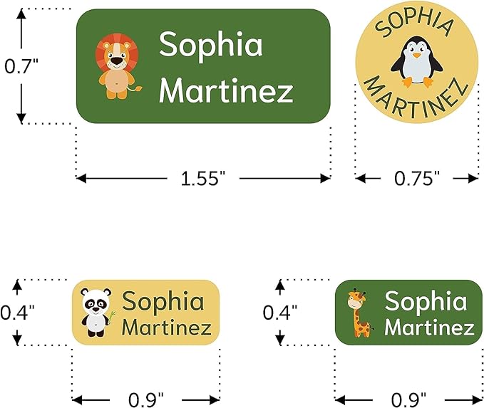Waterproof Custom Name Stickers (135 Labels) - Personalized Daycare Labels for Clothing, Water Bottles, Lunch Boxes & School Supplies - Ideal for Camp & Daycare - No-Iron (alimals)