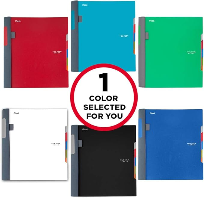 Five Star Advance Spiral Notebook, 5 Subject, College Ruled Paper, 200 Sheets, 11" x 8-1/2, Color Selected For You (06326)