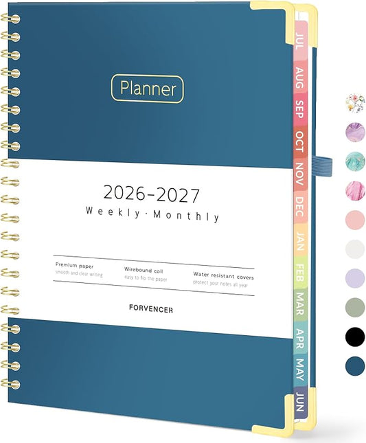 Forvencer Academic Planner 2026-2027, Hardcover Calendar Planner Weekly & Monthly, July 2026 - June 2027, 8.5" x 11", Daily Agenda with Tabs, College School Organizer for Student Teacher, Navy Blue