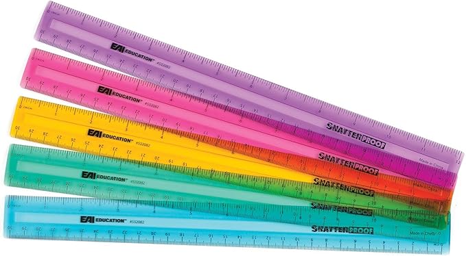EAI Education 12" ShatterProof Ruler: Assorted Colors - Set of 10