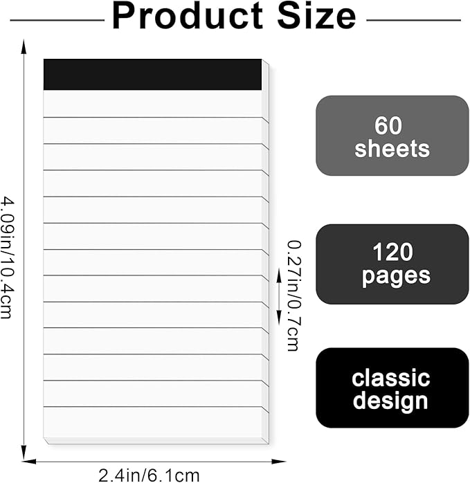amassan 9 Pack 2.4 X 4 Inch Note Pad, Small Notepads For Work Grocery List Mini Notepad 60 Sheets Each