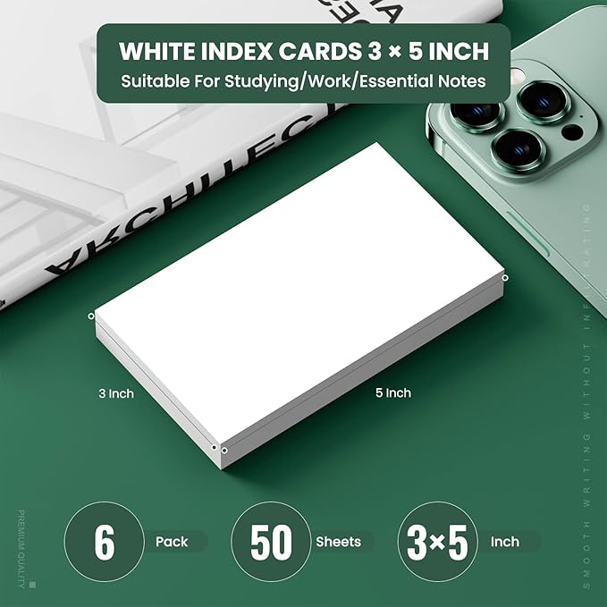 Blank Index Cards 3x5, 300 Pcs White Index Cards Blank, Double-Sided Blank Flash Cards, White Note Cards 3x5, Premium Bright Flashcards For Studying, Notecards No Lines for Office, School, and Home