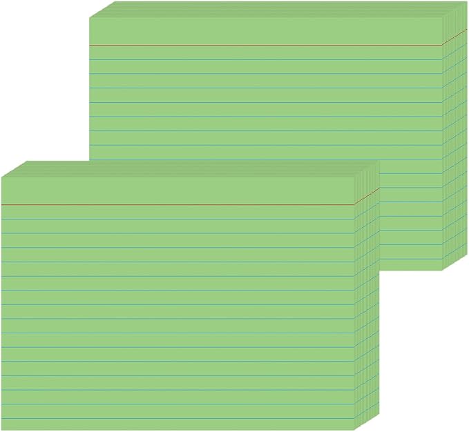Green Ruled Index Cards 5x7 Inch - 50 Pack Study Flash Cards for School, Office & Home, Durable Note Cards with Lines