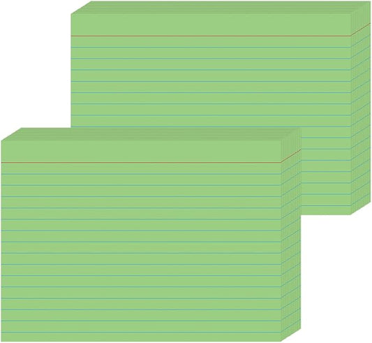 Green Ruled Index Cards 5x7 Inch - 50 Pack Study Flash Cards for School, Office & Home, Durable Note Cards with Lines