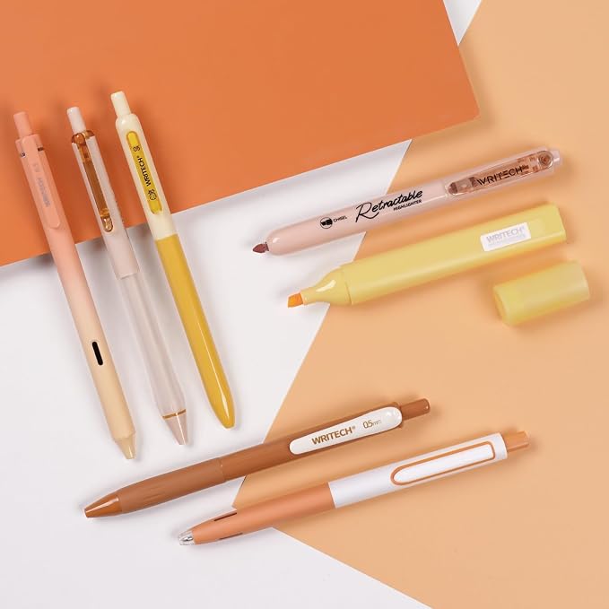 WRITECH Gel Pens Journaling Highlighters: 0.5 &0.7mm Orange Journal Set 7ct