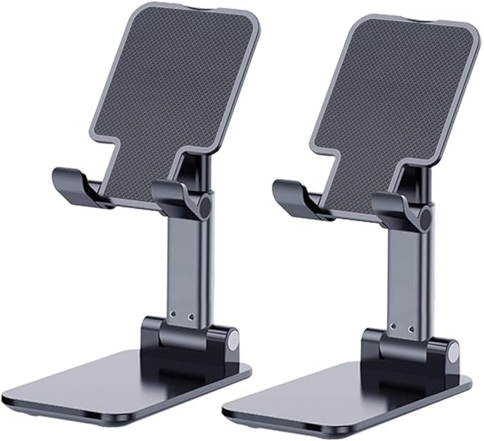 Phone Stand for Desk, Cell Phone Holder Cute Smart Cellphone Stand Foldable Stands Compatible with Under 8" Devices, Office Accessories, Black, 2