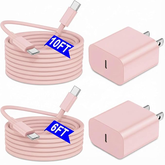 iPhone 17 16 15 Charger Fast Charging 6FT+10FT Cable, 20W USB C Charger, USBC Wall Charger for i Phone 17 Air 16 16e/16 Pro/16 Pro Max/15/15 Plus/15 Pro/15 Pro Max,i Phone iPad Pro/Mini (Pink)