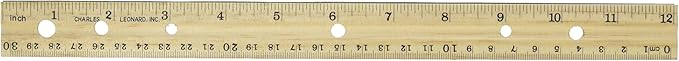 Charles Leonard Metal Edged Wood Ruler with Double Bevel, 12 Inches, Natural (77120)