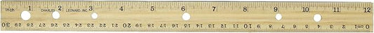 Charles Leonard Metal Edged Wood Ruler with Double Bevel, 12 Inches, Natural (77120)
