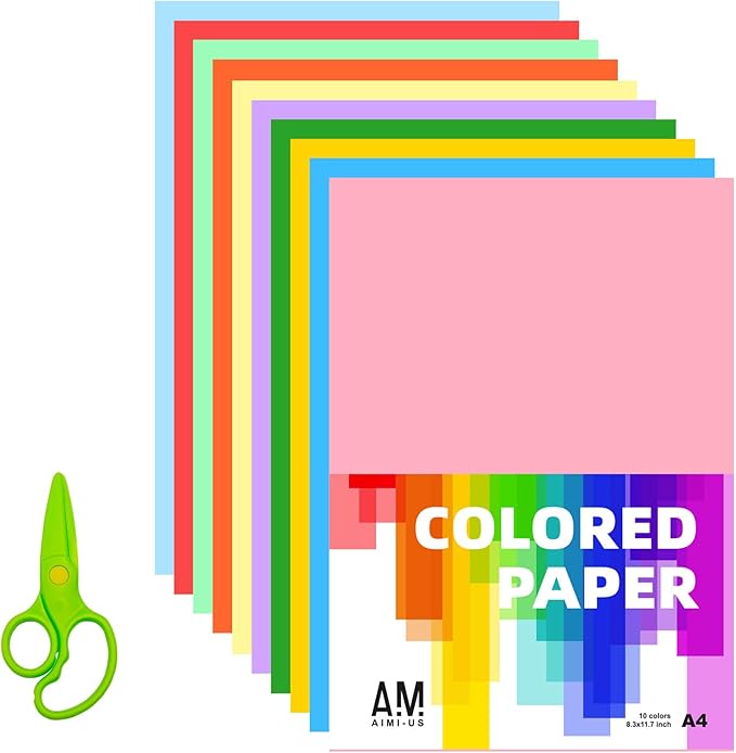 AIMI Construction Paper 100 Sheets Assorted Colors Bulk for School Supplies A4 Copy Paper Classroom Supplies Elementary Great for Arts Painting Coloring Drawing Creating Crafts