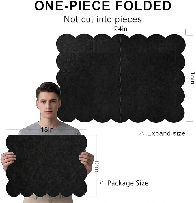 Scalloped Bulletin Board, 24x18 Scalloped Felt Bulletin Board, 2' x 1.5' Foldable Picture Display with 20 Pins & 5 Cute Decors - Black