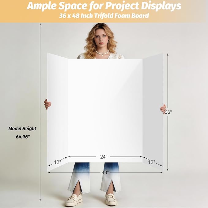Ndsox 2 Pack 36" x 48" White Trifold Poster Board Foam Core, Large Tri Fold Foldable Posterboard Foam Project Boards for Science Fair, School Projects, Business Presentations & Photos Displays