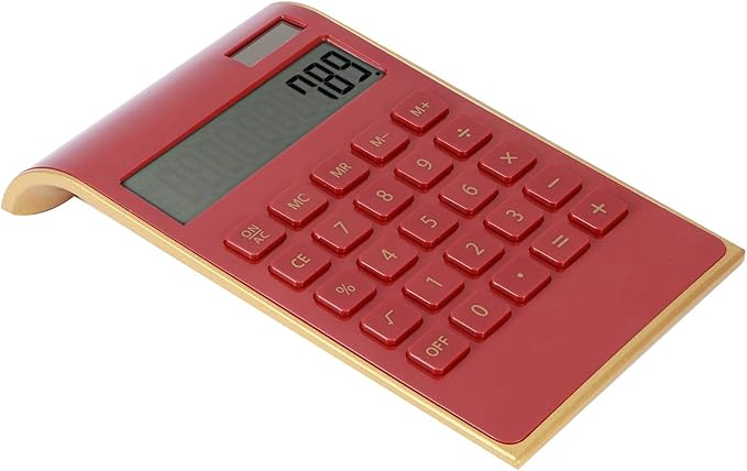 Portable 10 Digits Calculator Tilted LCD Display Ultra Thin Solar Power Calculator for Home Office Business(Red)