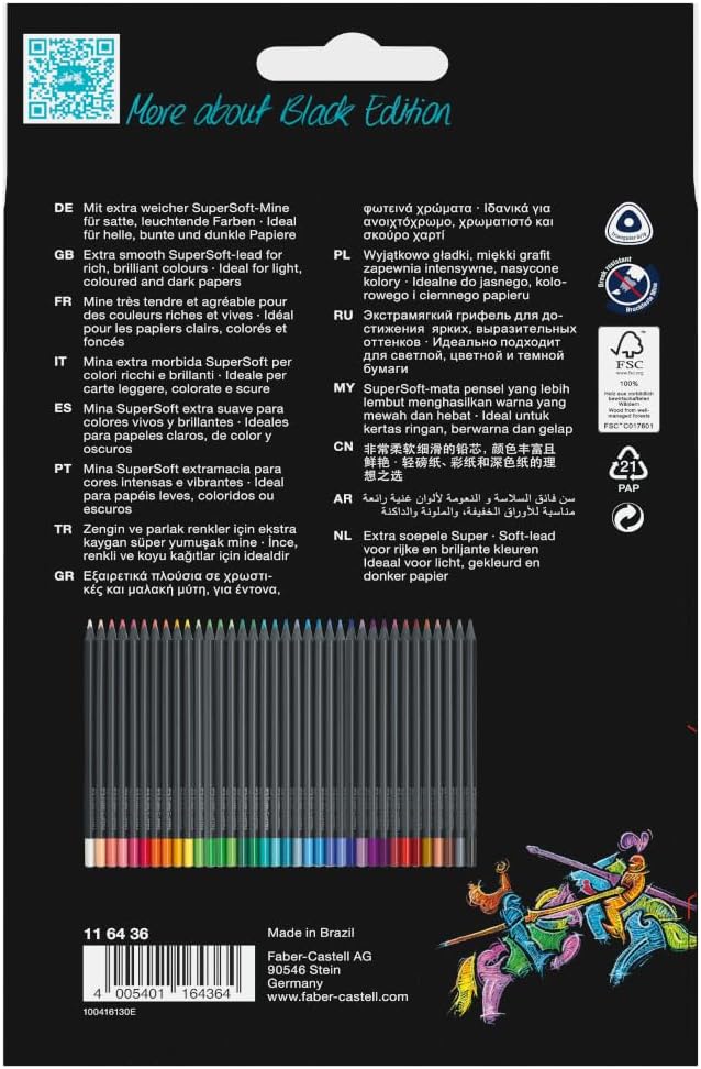 Faber-Castell Black Edition Colored Pencils - 36 Count, Black Wood and Super Soft Core Lead, Neon and Pastel Color Pencil Set, Spring Craft Supplies & Colored Pencils for Adult Coloring Book