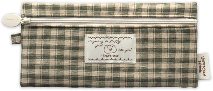 Monolike_Fabric/Cushion Pencil case (Unmatched Friends Fabric Check Pencil Case Series. 2, Vintage green)