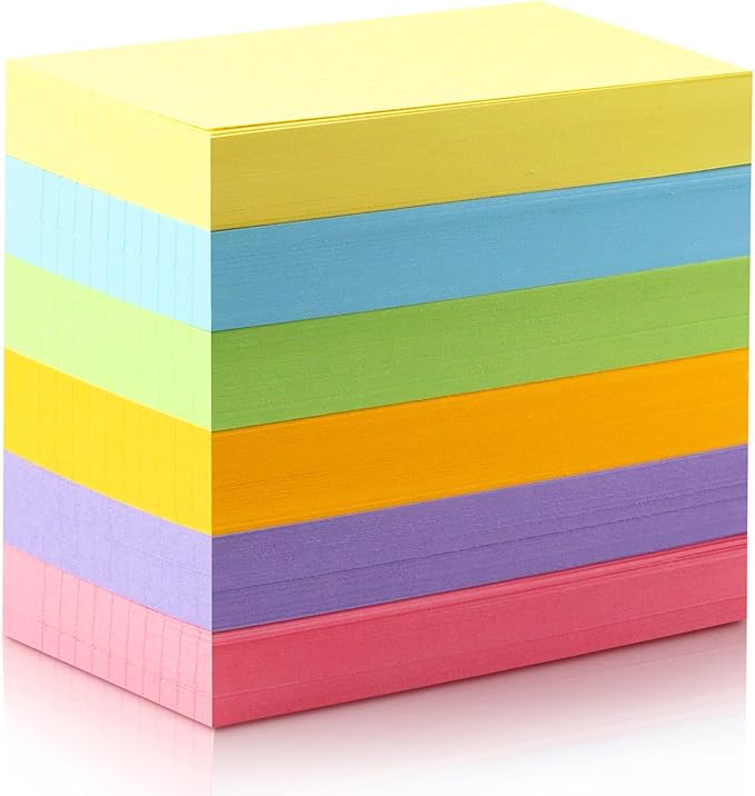 Tecmisse 1200 Pcs Ruled Index Cards, 3x5 Inches Colorful Index Cards Bulk, Heavy Colored Note Cards, Study Cards for School, Learning, Memo Scratch Pad, 6 Colors Notecards (1200)