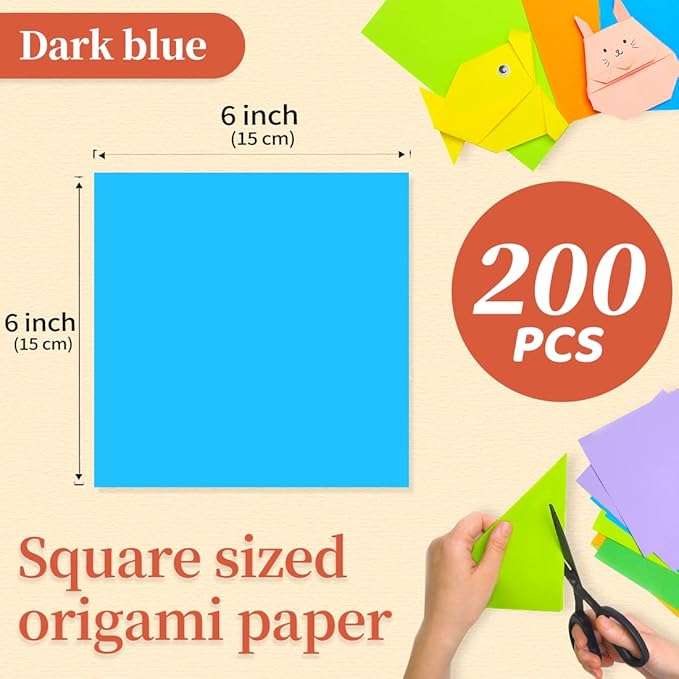 IOOLEEM Origami Paper, 200 Sheets, Dark Blue Origami Paper, 6 Inch Square, Double Sided Colored paper.