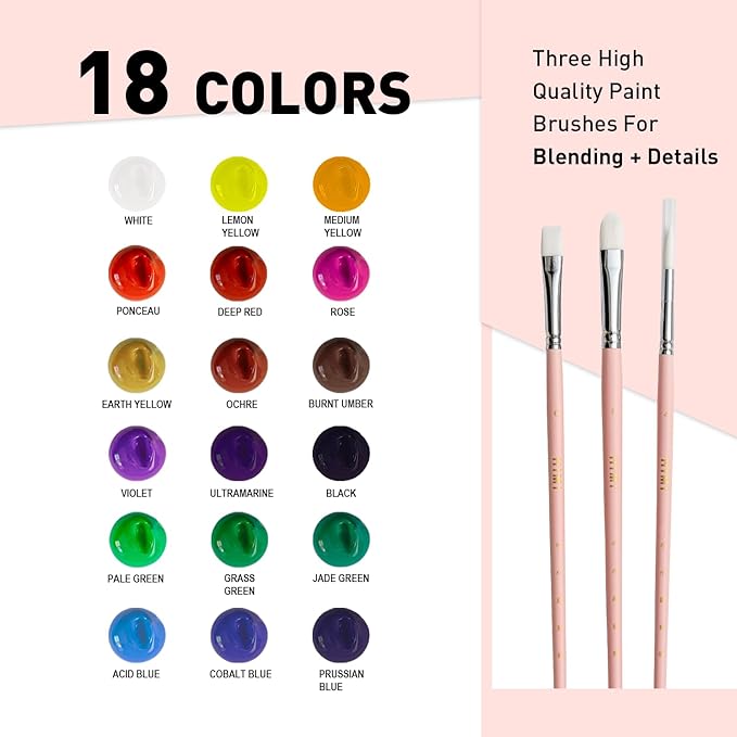 HIMI Gouache Paints Set, 18 Colors, 30g, jelly gouache paint set, Non Toxic Paint for Canvas and Paper, Art Supplies for Professionals, and More (Pink Case)