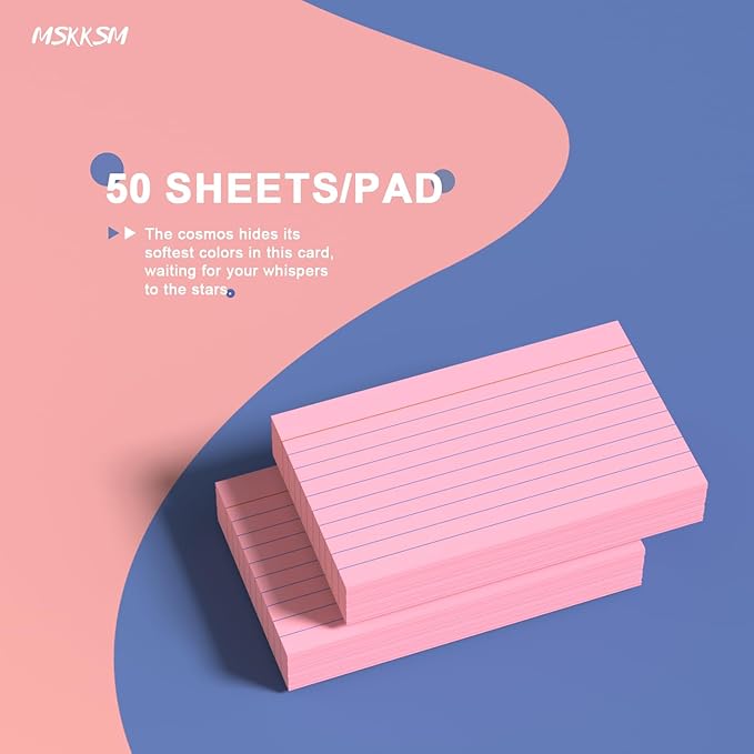 Pink Index Cards 3x5 Inch - 200 Count, Ruled Index Flash Cards for Studying, 180GSM Pink Note Cards 3x5 Lined Index Cards, Flashcards 3 x 5 Notecards Lined College Ruled Study Card for Office, School