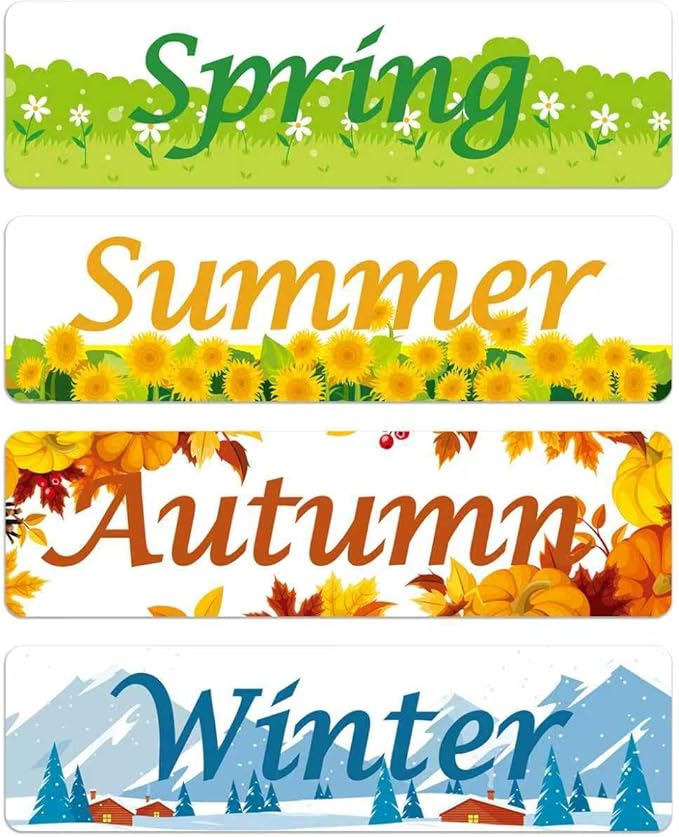 Seasonal Magnet,4 Packs Season Magnets for Whiteboard,Educational Theme Calendar Magnets with Spring,Summer,Autumn and Winter - Perfect for Kids Learning, Teachers & Parents (Season)