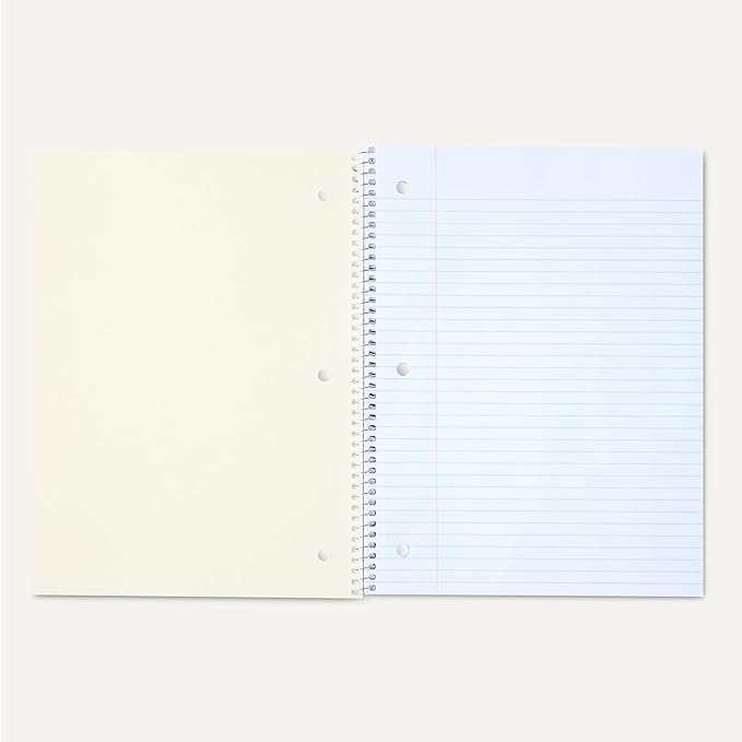 Amazon Basics Wide Ruled Spiral Notebooks, 70 Sheets, 7-1/2" x 10-1/2", Perforated, Assorted Primary Solid Colors, 3 Pack