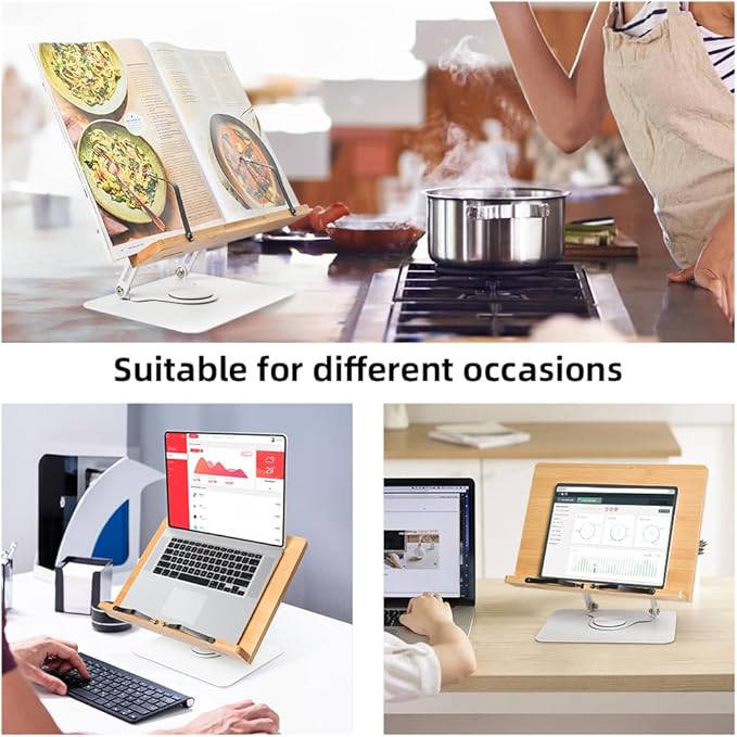 Wishacc 360 Degree Adjustable Book Stand, Reading Holder with Rotating Base (13.2 x 9.2 inches)