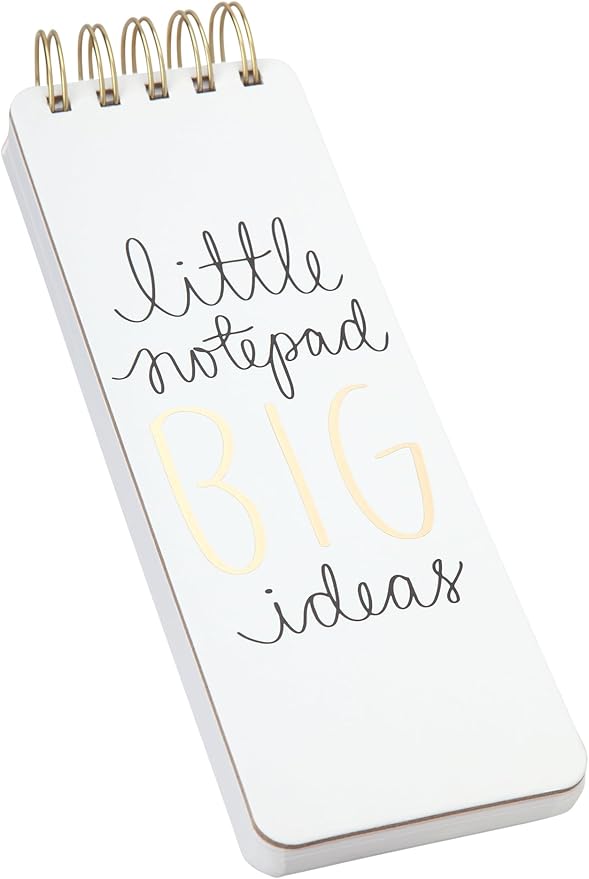 Eccolo Dayna Lee Collection Go-Getter White "Big Ideas" 3x8.5" Hardcover Spiral Memo Pad, 300 Pages
