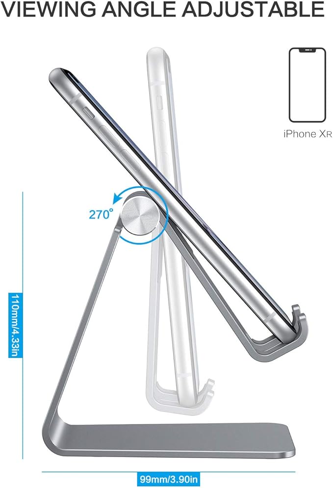 OMOTON Adjustable Cell Phone Stand, C2 Aluminum Desktop Phone Holder Dock Compatible with iPhone 15 14 13 Xs XR 8 Plus 7 6, Samsung Galaxy, Google Pixel, Android Phones, Grey