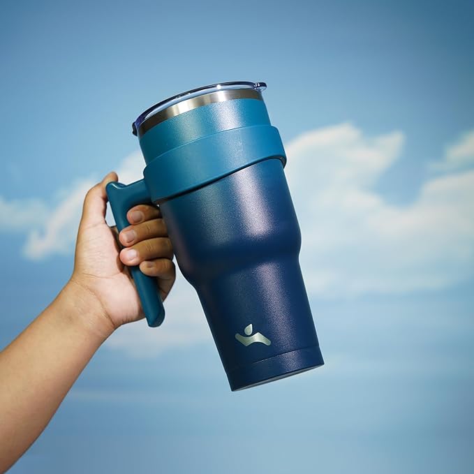 Konokyo 30 oz Tumbler with Handle and 2 Straw 2 Lid, Insulated Water Bottle Stainless Steel Vacuum Cup Reusable Travel Mug,Indigo Black