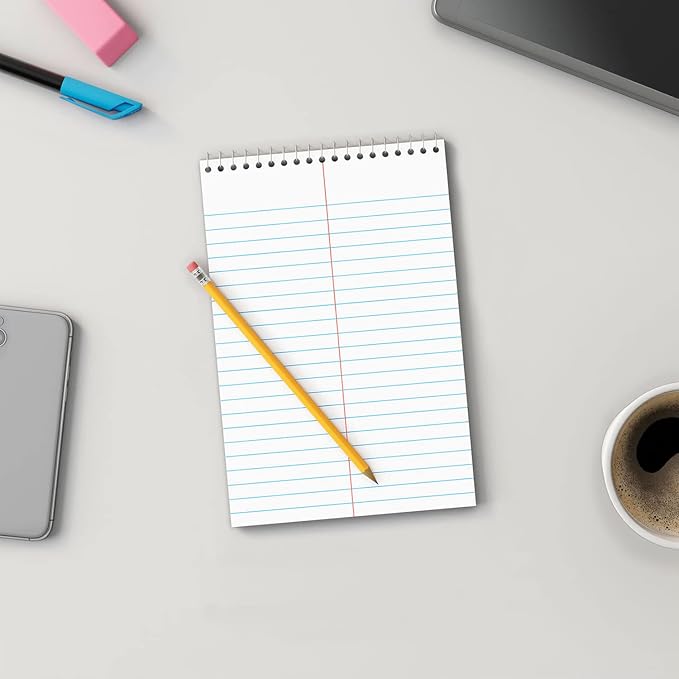 Manaloom Steno Pads Notebooks, Top Bound Spiral Steno Book -Stenos Note Pads Gregg Ruled, White, 80 Sheets Per Steno Notepad - 6 x 9 Inch - Great for Note-taking and Making To-do Lists - 6 Pack