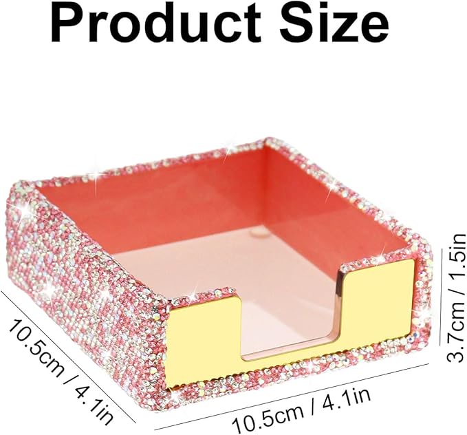 Buqoo Pink Sticky Note Holder, Bling Crystal Rhinestone Self Stick Note Pad Holder Dispenser for School Home Office Desk Accessories Supplies