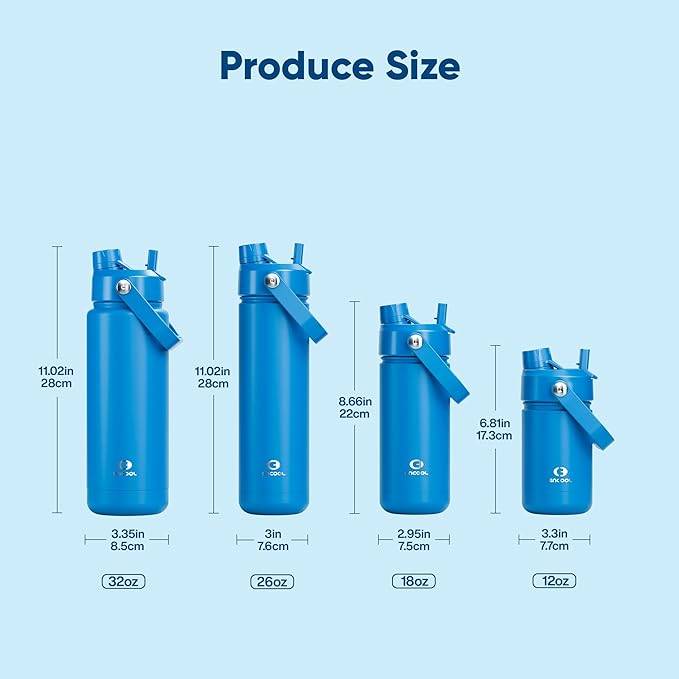 ENCOOL Insulated Water Bottle with Straw Stainless Steel Water Bottle, Leak-Proof, BPA-Free, Double Wall Vacuum Keeps Cold for 24 Hours for Sports, Travel, School (18 oz, Celtic Blue)