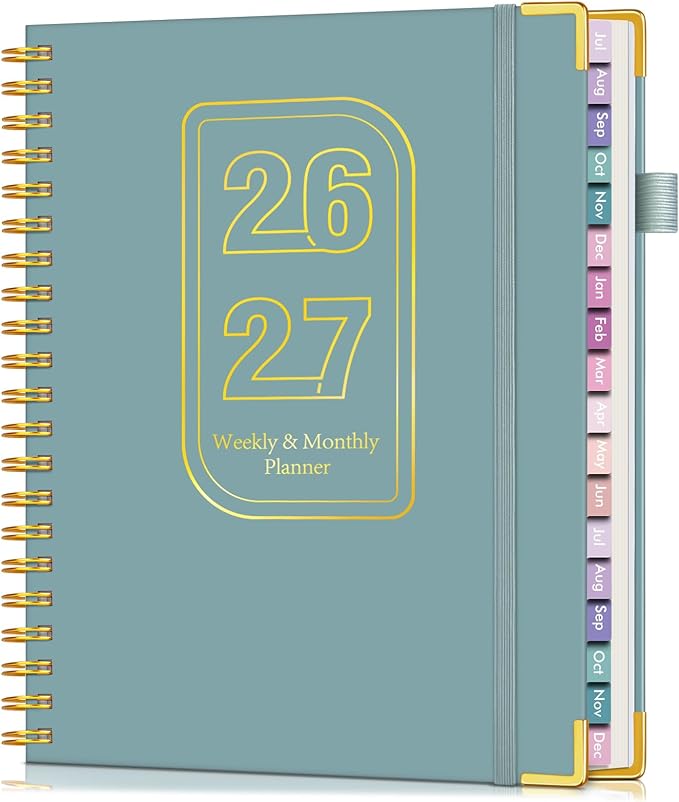 Academic Planner 2026-2027, 18 Months Weekly and Monthly Hardcover Planner, July 2026 - December 2027, 8.5" x 11" A4 Large Daily Calendar Planner Book with Tabs, Spiral College School Agenda Organizer for Student Teacher, Dusty Blue