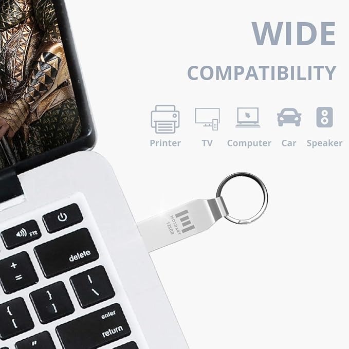 MOSDART Waterproof 128GB USB2.0 Flash Drive, exFAT Metal Memory Stick with Keychain, for System Back, Data Storage, Silver