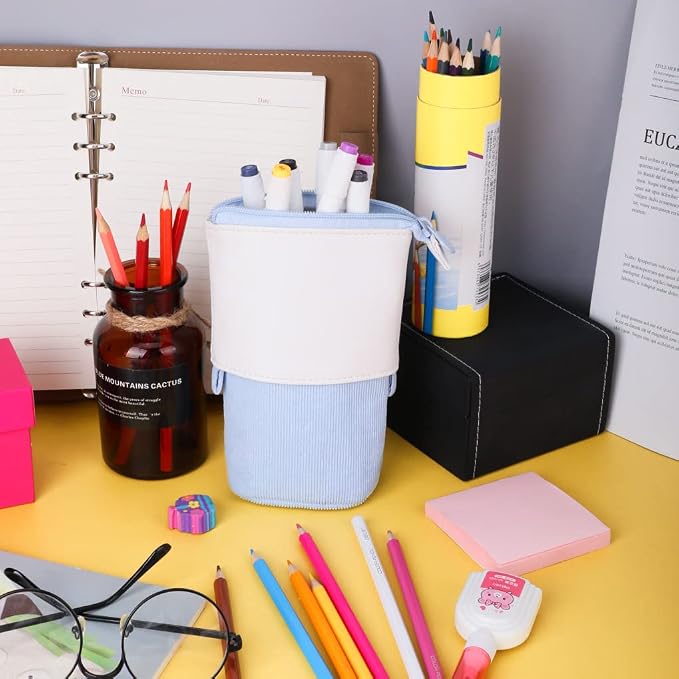 Oyachic Stand up Pencil Case Standing Pencil Holder Transformer Pencil Pouch Telescopic Pen Bag Cute Makeup Bag Cosmetic Organizer Bag Box for Women