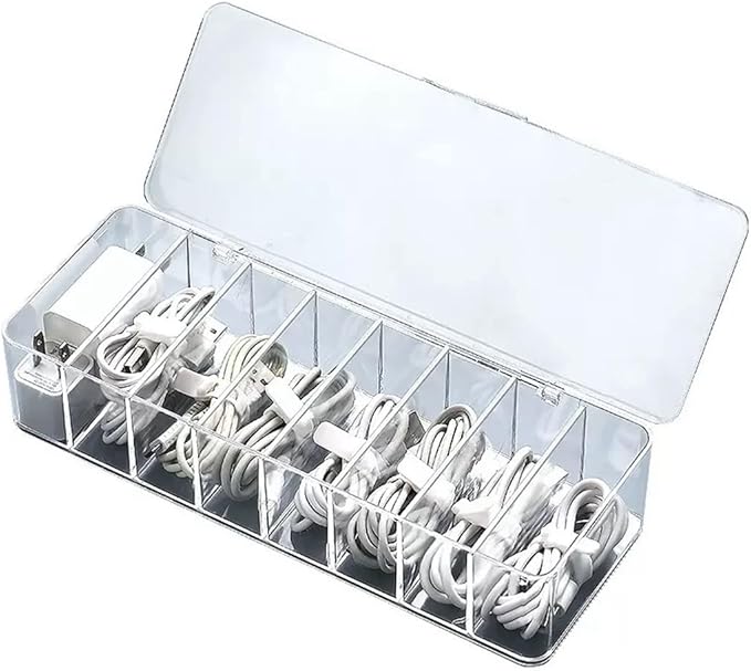 4Pcs cord organizer box with Lid, 10.2 x 3.5 x 2.2in, Desktop Cord Organizer with Compartments (4)