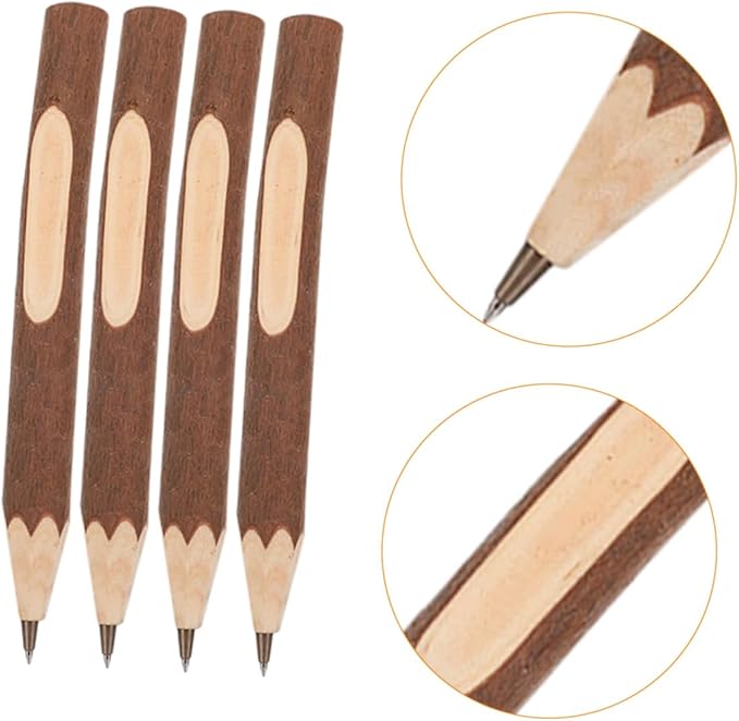 ABOOFAN Natural Wood Ballpoint Pens 13cm, Portable Writing Supplies 10pcs Biodegradable Tree Bark Design, Smooth Fine Point for Office and School Use