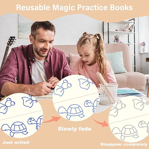 Large Magic Grooved Handwriting Book Practice,Handwriting Practice Copybook,Reusable Practice Book for Preschool Age 3-8 Back to School Supplies(4 Large Books with Magic Pens)