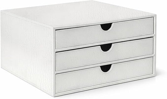 UnionBasic Document Organizer, 3-Drawer File Cabinet Document Storage Box, Office Desktop Filing Organizer, Croco White