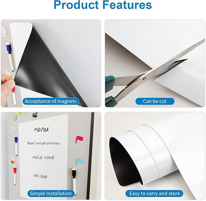 Magnetic Fridge White Board Paper, 72" x 40" Large Dry Erase Board Sheet for Organizer and Planner, Kitchen Refrigerator Whiteboard for Family to-do List, Includes Markers and Eraser