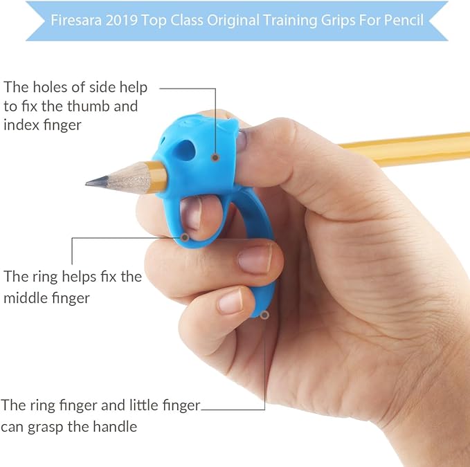 Training Grips For Pencil, Firesara Training Grips for Kids Handwriting Ergonomic 5 Fingers Fixed Sets for Trainer Handwriting Posture Correction, Assorted Pencil Grips for Righties and Lefties (3Pcs)