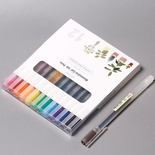 0.38 Fine Point Colorful Pens for Journaling, Ultra Fine Tip Needle Point Gel, 12 Colored Minimalist Office Stationery Supplies