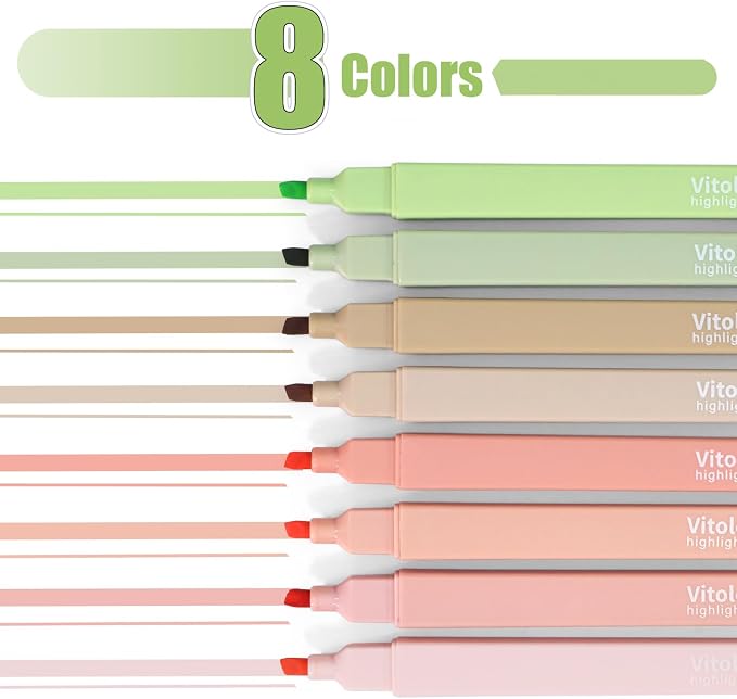Piochoo Highlighters Assorted Colors,8pcs Bible Highlighters No Bleed Hghlighter Markers for Journaling Back to School Teacher Supplies Office Supplies