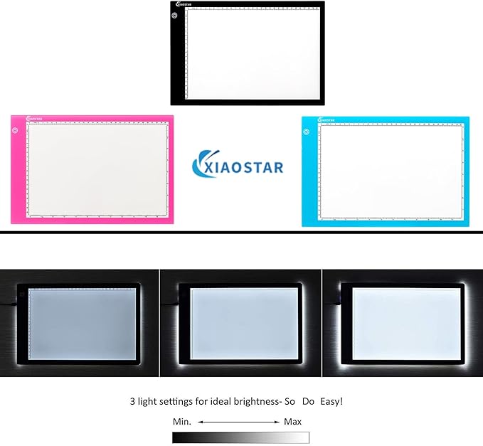 XIAOSTAR Light Box Drawing Pad, 12000 Lux LED Tracing Board A4, USB Powered (Not Rechargeable) PMMA Panel, Adjustable Brightness for Diamond Painting, Sketching, Animation, X-Ray–Includes Accessories