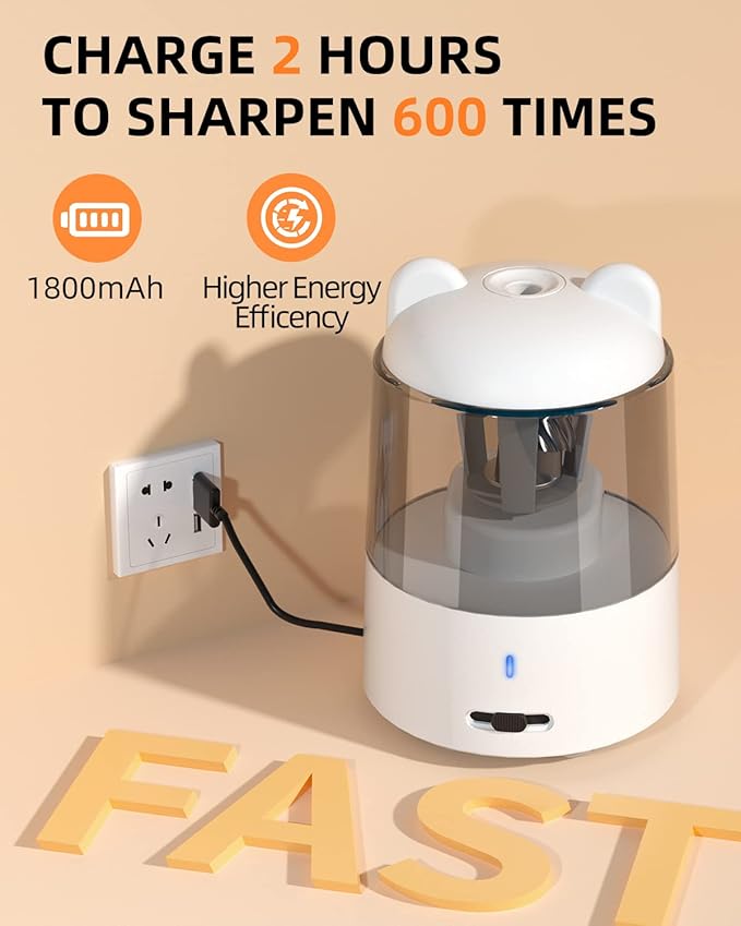 ZMOL Electric Pencil Sharpener,Charge Portable Pencil Sharpeners Kids,Pencil Sharpener for Colored Pencils, Auto Stop, Suitable for No.2/Colored Pencils(6-8mm), School/Classroom/Office/Home