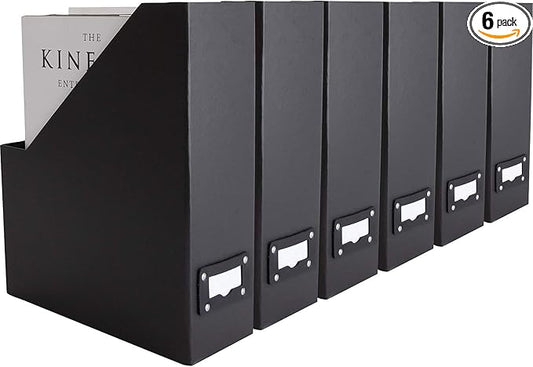 BLU MONACO Foldable Black Magazine File Holder | Set of 6 Cardboard Desk Organizer Boxes | Vertical Magazine File Holder | Standing File Holder | Office Classroom or Home
