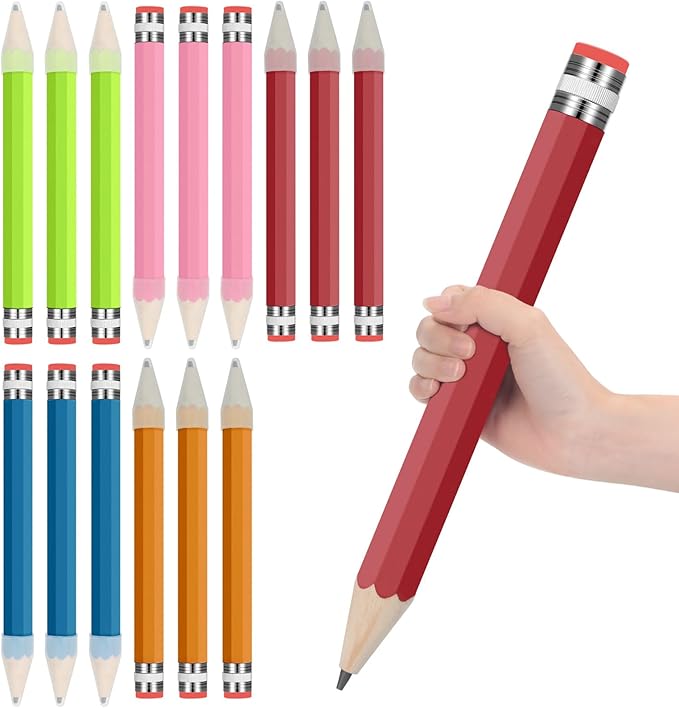 Fainne 15 Pcs Jumbo Pencils for Prop 13.4 Inch Wood Giant Pencil with Cap Big Funny Novelty Gift for Kids School Classroom Party Reward Supplies Teachers Students Gifts, 5 Colors