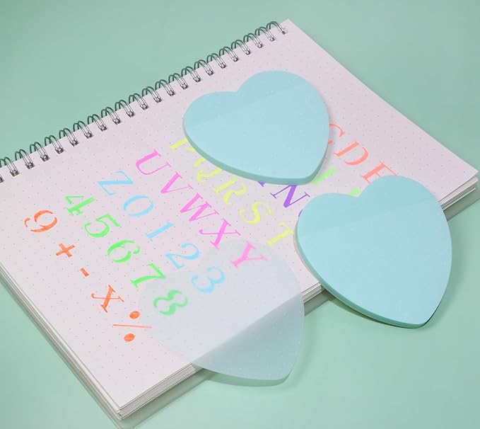 ONLYKXY Glitter Heart Shape Transparent Sticky Notes for Annotating,2.8in Pastel Color Waterproof Index Sticker Self-Stick Book Tabs Soft PET Marker Memo Pad for Home School Office (2, Green)