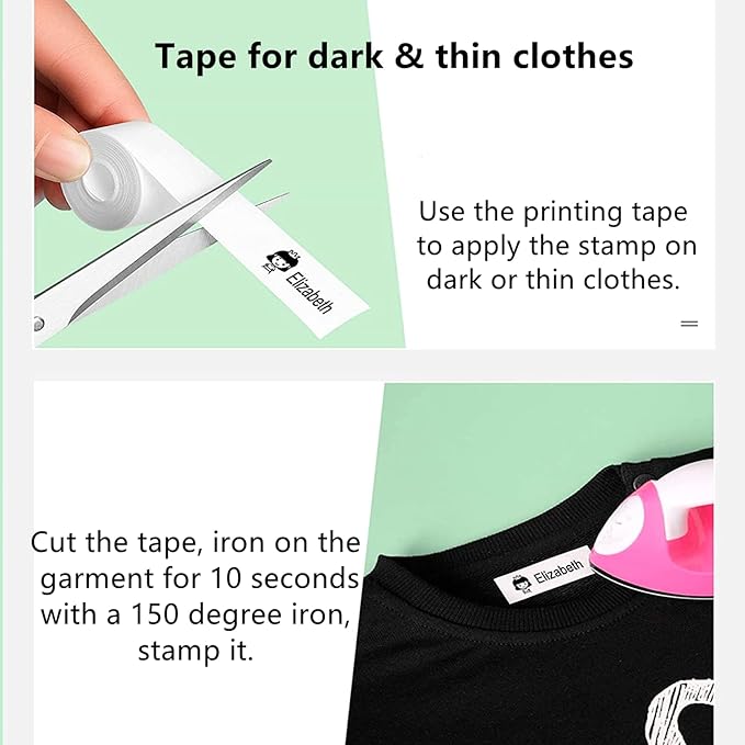 Cstmname Name Stamp for Clothing Kids, Waterproof, Double Sided Custom Name Stampfor Kids Clothes (White + Black Ink)