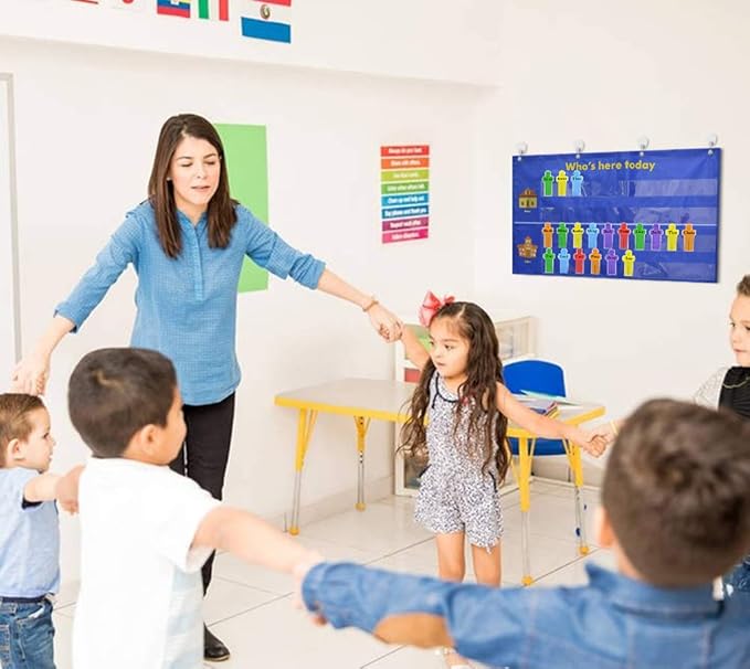 Attendance & Behavior Pocket Chart for Classroom – Heavy-Duty 420D Nylon with 36 Dry Erase Name Cards (1000+ Wipes) – Teacher’s Time-Saving Tool for Preschool, Homeschool & Daycare, Blue…